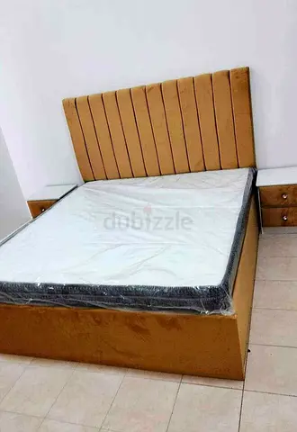 Brand New Queen Bed Frame with Headboard and Mattress and Nightstand