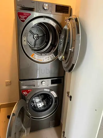 LG Stackable Washer and Dryer Set - Silver, 10kg Washer / Dryer