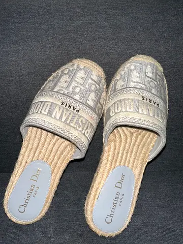 Dior Navy Blue/White Oblique Canvas Granville Espadrille Mules