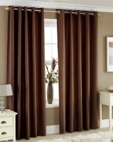 Brown Eyelet Curtains - Pair, Ready to Hang