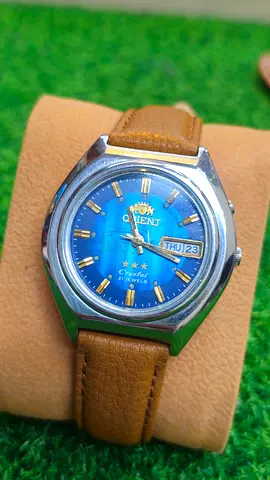 Vintage Orient 5 Star Automatic Mens Watch with Blue Dial and Brown Leather Strap(Used)