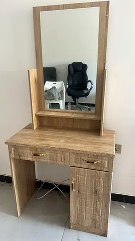 Used Wooden Dressing Table with Mirror and Storage - Light Oak