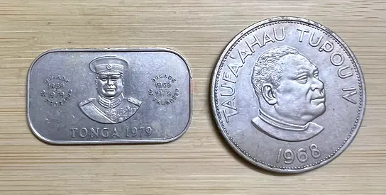 Tonga 1979 Commemorative  Bar and 1968 Tongan Crown Coin - Vintage Collectible