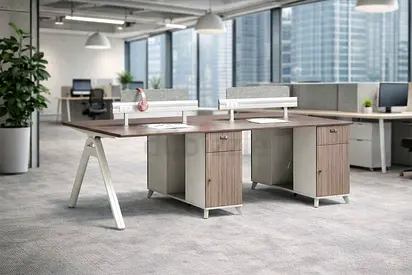Office Workstation 4 Person with Drawers – 4 Person Wooden Workstation For Office