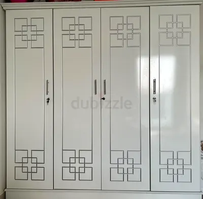 White Wooden Wardrobe with Decorative Panels - Good Condition