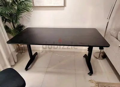 Adjustable Black Office Desk with Wheels - Good Condition