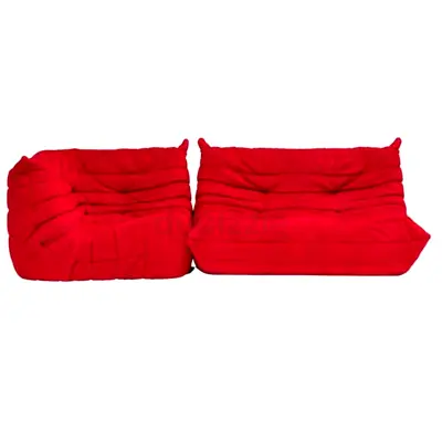 Authentic Ligne Roset Togo Sofa Set – 2-Seater + Corner in Red Alcantara