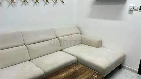 Light Beige L-Shaped Fabric Sofa - Good Condition