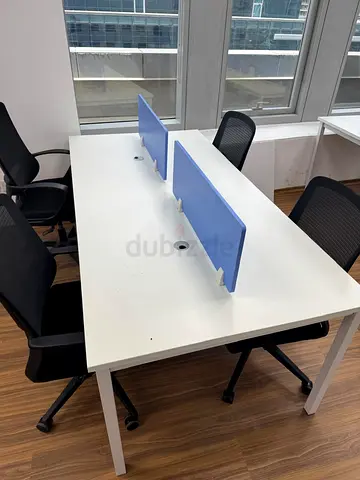 White 4-Seater Office Workstation Desk with Blue Dividers