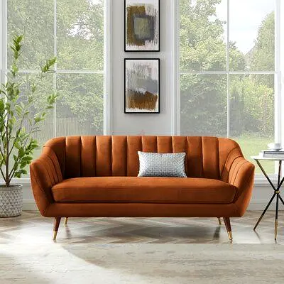 Mid-century Modern Rust Orange 3-Seater Sofa