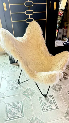 Faux Fur Butterfly Accent Chair with Metal Frame
