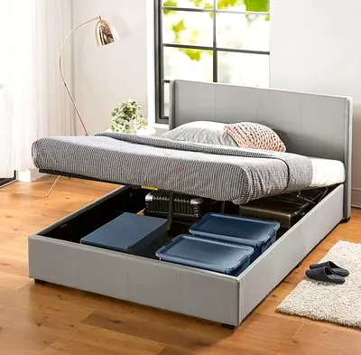 Grey Upholstered Storage Bed with Lift-Up Frame - King/Queen