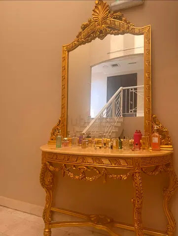 Ornate Gold Console Table with Large Decorative Mirror