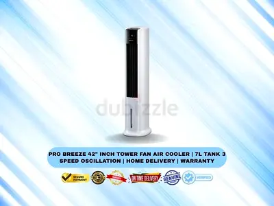 Pro Breeze 42 Inch Tower Fan Air Cooler | 7L Tank 3 Speed Oscillation | Home Delivery | Warranty