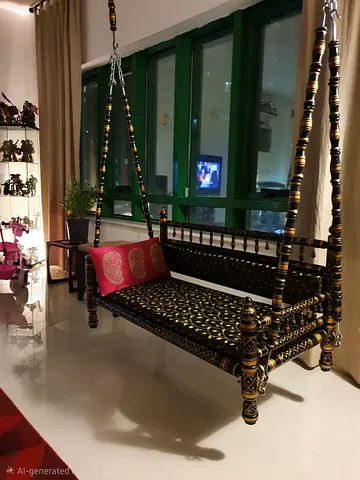 Handcrafted Traditional Wooden Swing (Jhula) - Black  Gold