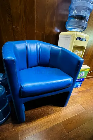 Blue Leather Tub sofa Chair - Compact Accent Armchair 2 Pieces set