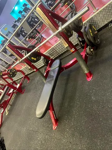 Flat Bench Press Setup with Olympic Barbell and Weight Plates