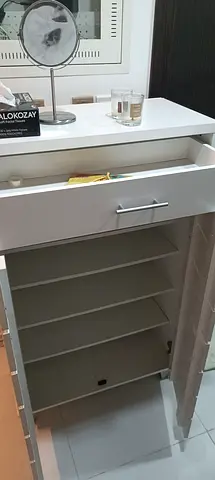 White Shoe Cabinet with Drawer - Good Condition