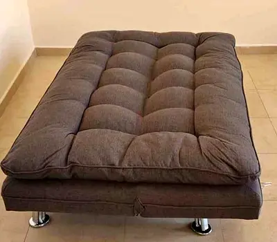 Compact convertible futon sofa bed - dark brown, good condition
