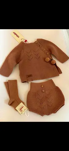 Premium Newborn Knit Outfit Set (Sweater + Bloomers + Socks) – Never Used