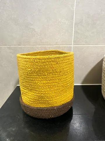 Handwoven Yellow  Brown Storage Basket