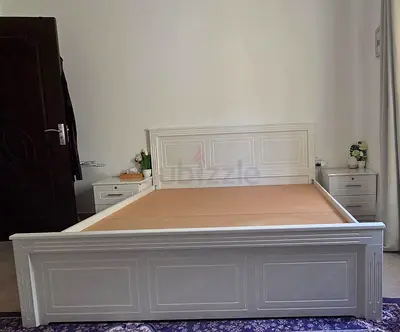 White Wooden Double Bed Frame with Headboard and Footboard