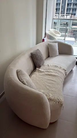Curved Cream 3-Seater Sofa – Modern Rounded Design