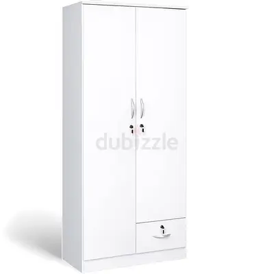 White Storage Cabinet - Big Cupboard, 2 Door Wardrobe with Shelves  Hanger Rod Cabinet for Clothes