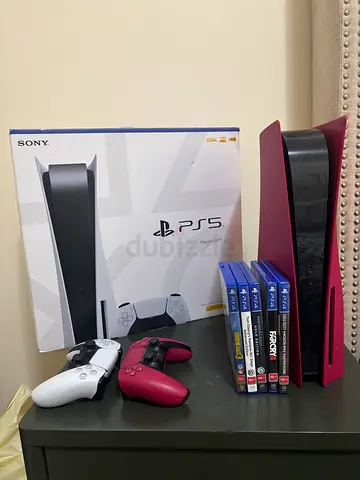 PlayStation 5 Console with Two Controllers and 5 Games - Red  White DualSense