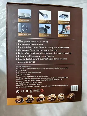 Espresso Coffee Machine - 1.6L Water Tank, Steam  Frothing Nozzle