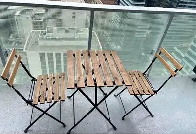 Ikea outdoor patio set, table with 2 chairs that fits any size balcony