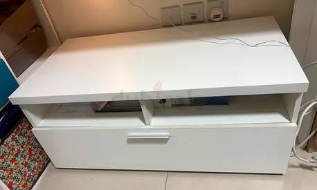 Low white TV cabinet / media console with storage