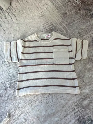Light beige and brown striped short-sleeve knit top - good condition