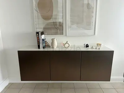 Wall-mounted modern floating storage cabinet (3-door) - brown/white