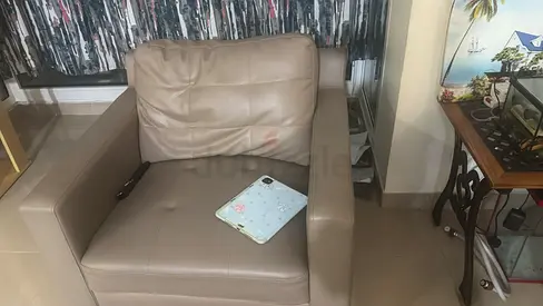Beige Leather Single Armchair - Good Condition