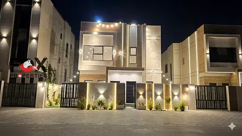 Annual villa for rent in Al Helio 2, Ajman. 4 master bedrooms with wardrobes, high-end finish, brand new, prime location, easy access to Dubai & Sharj