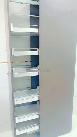 Slim Pull-Out Pantry Cabinet with Multiple Sliding Shelves - Grey