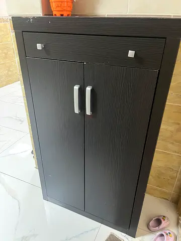 Compact dark wood storage cabinet / wardrobe - good condition