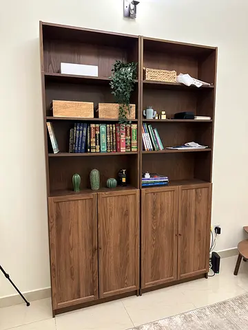 Large Walnut Bookcase with Lower Cabinets - Good Condition