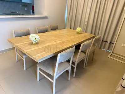 Available high quality Italian dining table with six chairs like a new