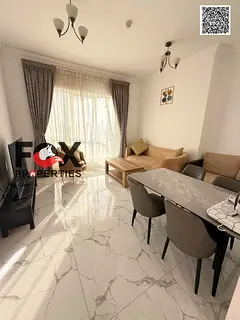 One bedroom and living room apartment with furniture for annual rent in Al Waha Towers, with gym, sw