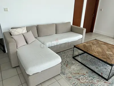 L-shaped Beige Fabric Sofa with Chaise Lounge