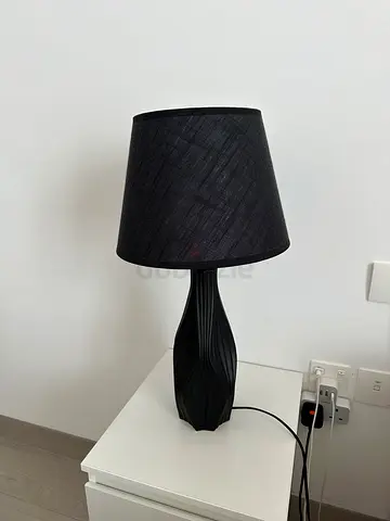 Black Sculpted Table Lamp with Fabric Shade