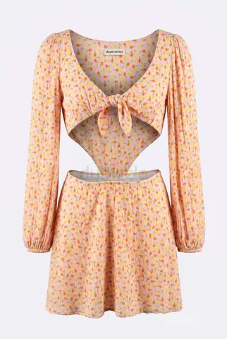 Peach Floral Cut-Out Long Sleeve Mini Dress Preloved