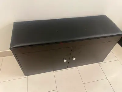 Dark Wood Shoe Storage Cabinet with Padded Bench Seat