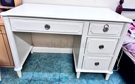 White Wooden Office Desk with Drawers - Classic Design