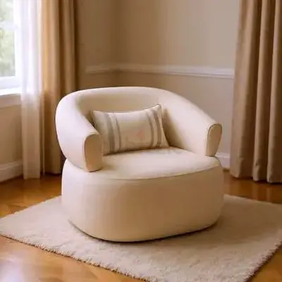 Cream Curved Accent Armchair with Cushion - Cozy Single Seater