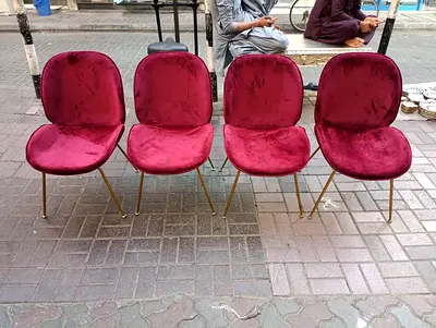 Set of 4 Burgundy Velvet Dining Chairs with Gold Legs