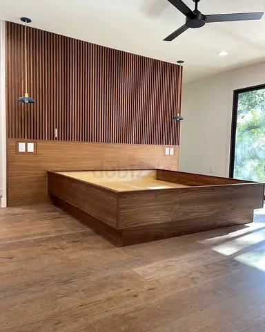 Solid Wooden Platform Bed Frame with Slatted Wood Headboard