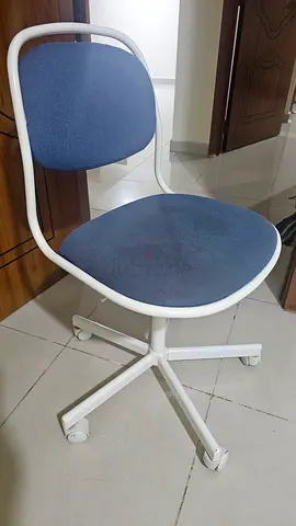 2 White Swivel Office Chair with Light Blue Cushion - Good Condition